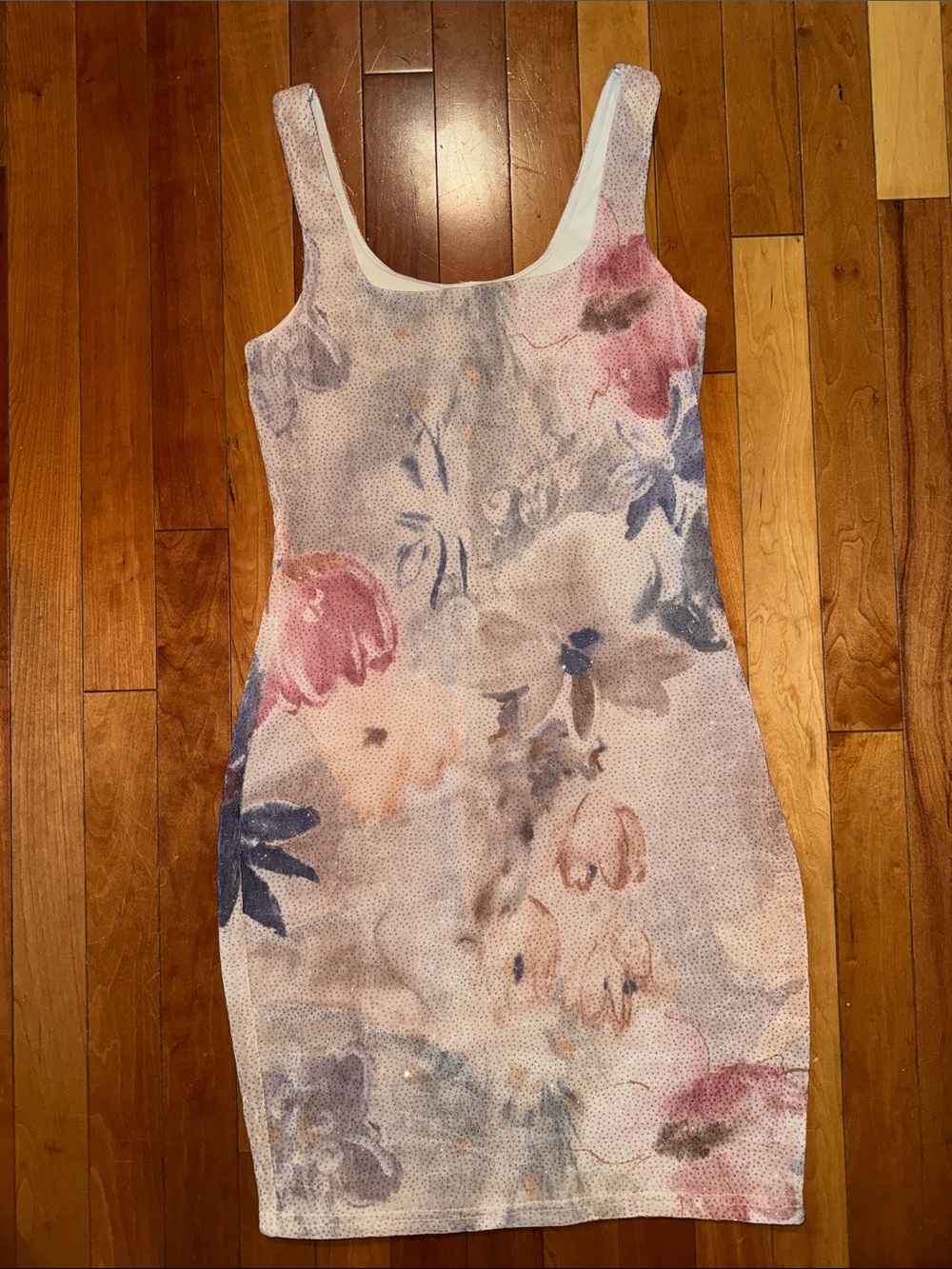 Floral Scoop-Neck Mini Dress in Pink & Blue